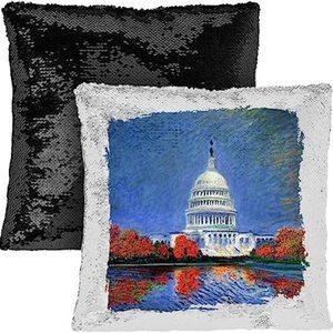 Capitol Sequin Pillow Case - Drawing Pillow Case - Monet Pillowcase - Black